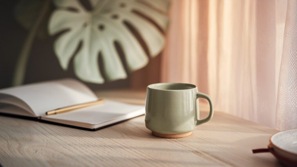 Bloc de notas y taza de café para reflexionar sobre los 7 pasos de como superar una ruptura