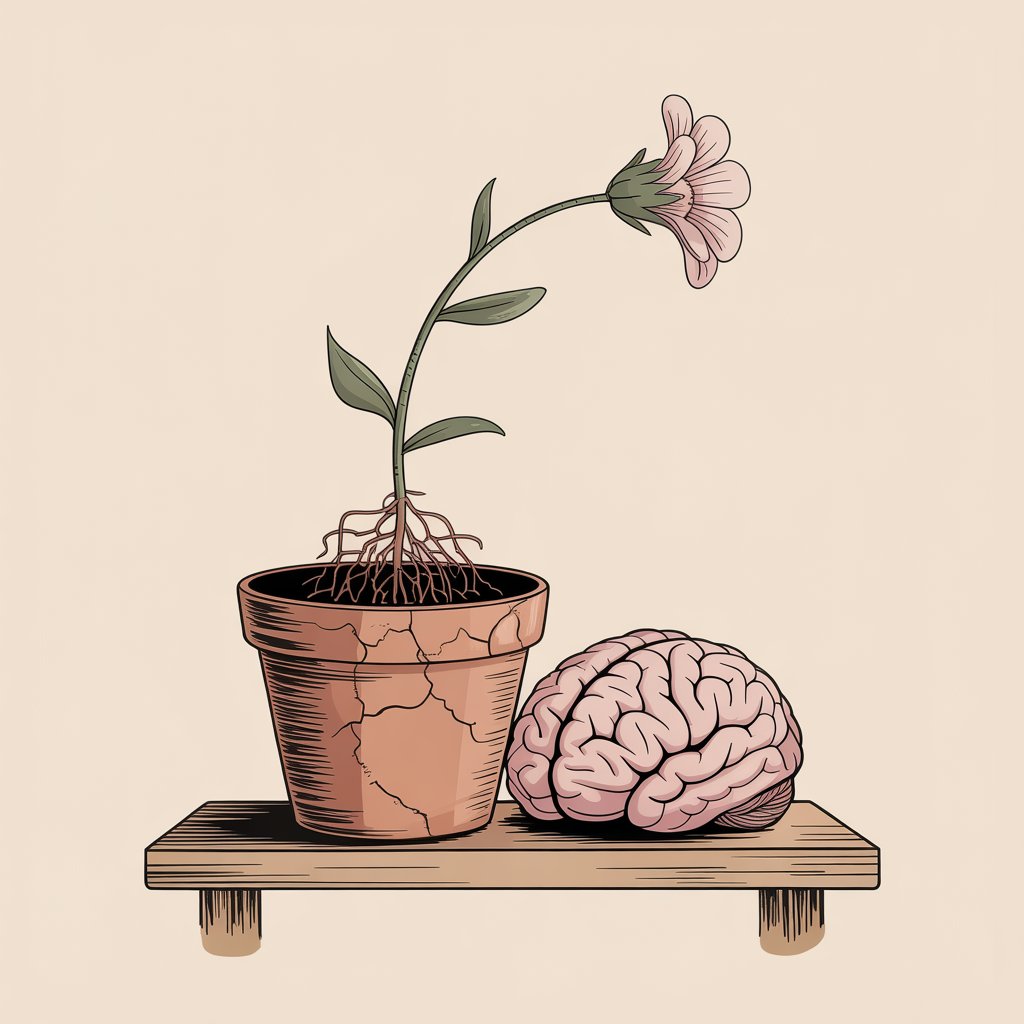 Imagen de un cerebro y una florrota. La decisión tras una ruptura amorosa
